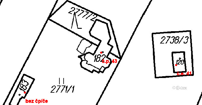 Malé Nepodřice 43, Dobev na parcele st. 182 v KÚ Nepodřice, Katastrální mapa