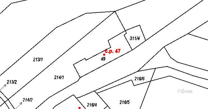Krsice 47, Čimelice na parcele st. 49 v KÚ Krsice, Katastrální mapa