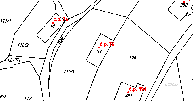 Mistrovice 75 na parcele st. 37 v KÚ Mistrovice nad Orlicí, Katastrální mapa