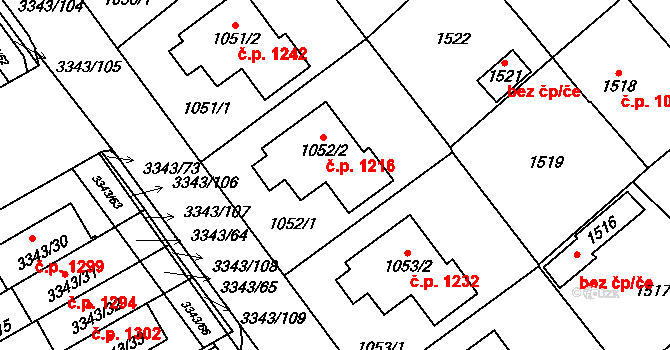 Třešť 1216 na parcele st. 1052/2 v KÚ Třešť, Katastrální mapa