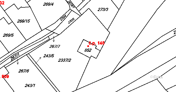 Beroun-Závodí 145, Beroun na parcele st. 852 v KÚ Beroun, Katastrální mapa