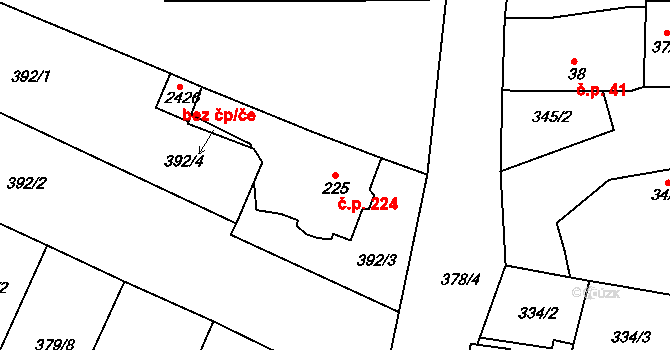 Neratovice 224 na parcele st. 225 v KÚ Neratovice, Katastrální mapa