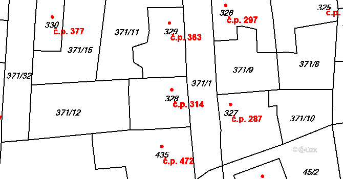 Rudná 314 na parcele st. 328 v KÚ Dušníky u Rudné, Katastrální mapa