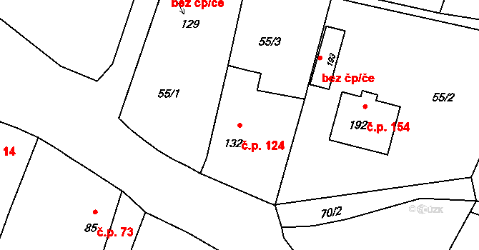 Skočice 124, Přeštice na parcele st. 132 v KÚ Skočice u Přeštic, Katastrální mapa