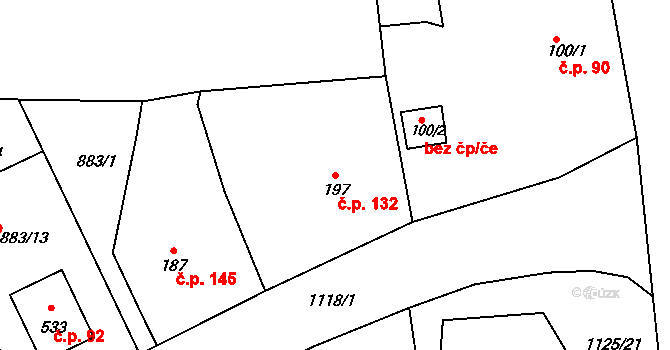 Velká Ves 132, Broumov na parcele st. 197 v KÚ Velká Ves u Broumova, Katastrální mapa