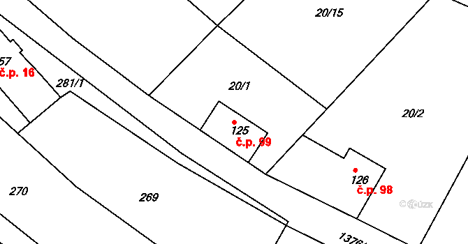 Suchý Důl 99 na parcele st. 125 v KÚ Suchý Důl, Katastrální mapa