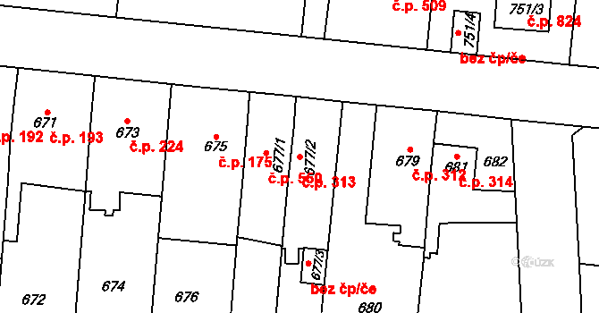 Vejprnice 313 na parcele st. 677/2 v KÚ Vejprnice, Katastrální mapa