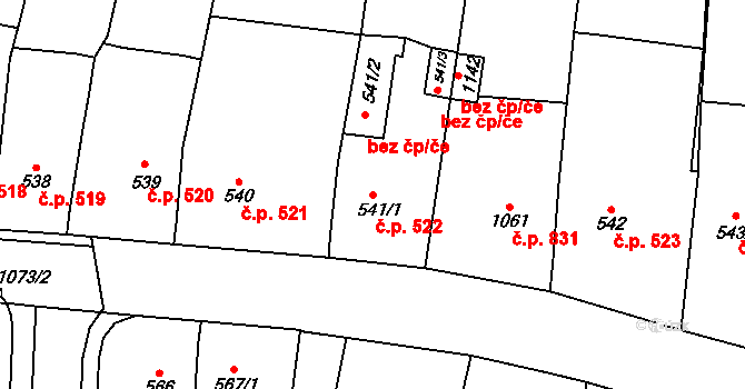 Svítkov 522, Pardubice na parcele st. 541/1 v KÚ Svítkov, Katastrální mapa