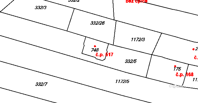 Čebín 517 na parcele st. 748 v KÚ Čebín, Katastrální mapa