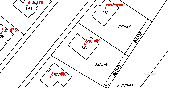 Pod Vinicí 459, Žiželice na parcele st. 137 v KÚ Loukonosy, Katastrální mapa