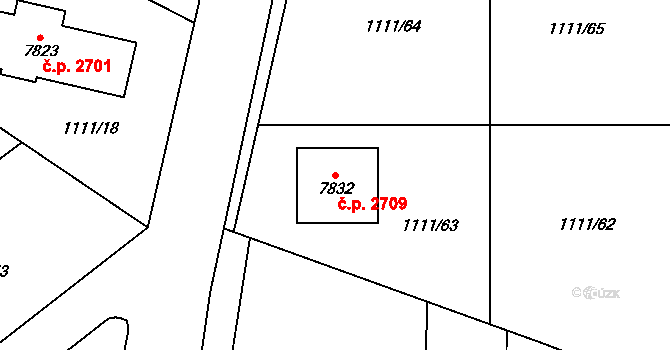 Cheb 2709 na parcele st. 7832 v KÚ Cheb, Katastrální mapa