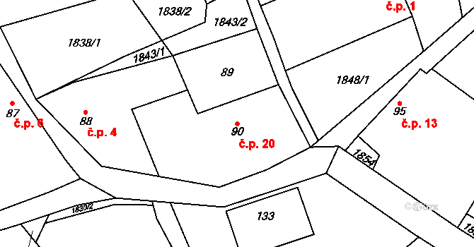 Jelenov 20, Čáslavsko na parcele st. 90 v KÚ Čáslavsko, Katastrální mapa