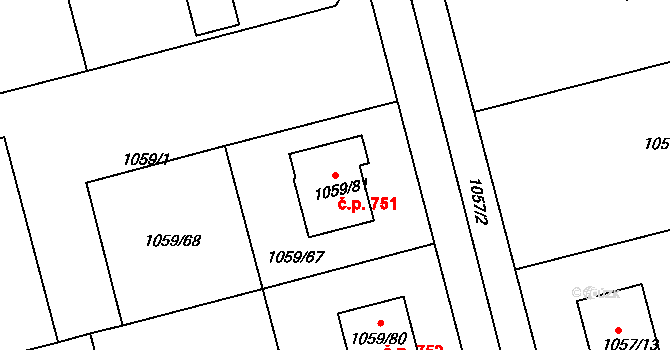 Březnice 751 na parcele st. 1059/81 v KÚ Březnice, Katastrální mapa