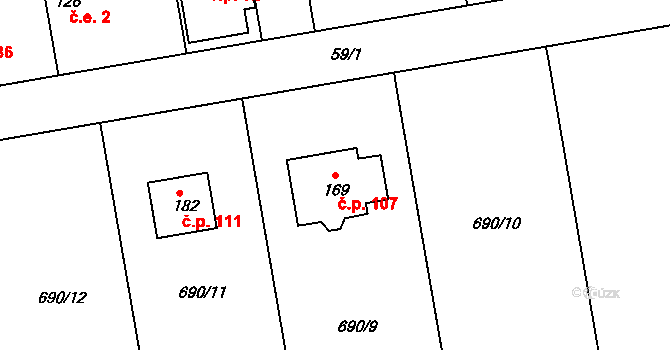 Rejšice 107, Smilovice na parcele st. 169 v KÚ Rejšice, Katastrální mapa