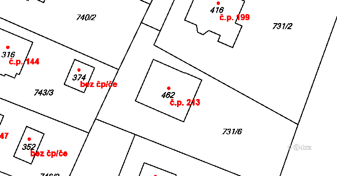 Ústí 213 na parcele st. 462 v KÚ Ústí u Vsetína, Katastrální mapa