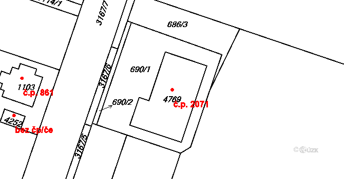 Čelákovice 2071 na parcele st. 4769 v KÚ Čelákovice, Katastrální mapa