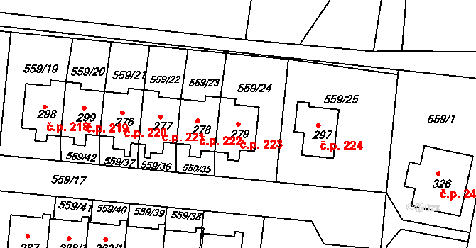 Herálec 223 na parcele st. 279 v KÚ Herálec, Katastrální mapa
