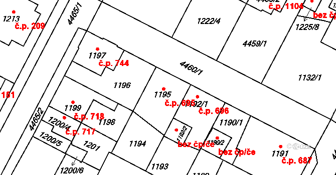 Chotěboř 695 na parcele st. 1195 v KÚ Chotěboř, Katastrální mapa