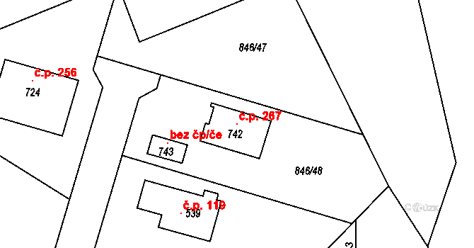 Tehovec 267 na parcele st. 742 v KÚ Tehovec, Katastrální mapa