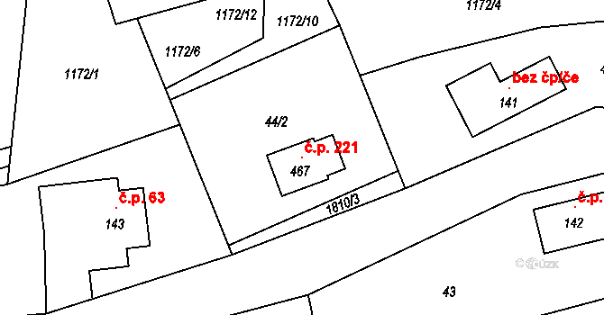 Krompach 221 na parcele st. 467 v KÚ Krompach, Katastrální mapa