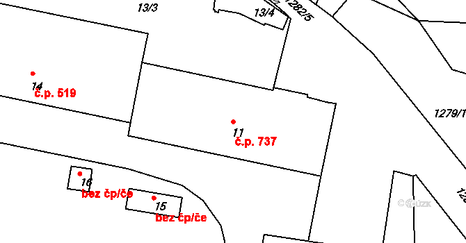 Klobouky u Brna 737 na parcele st. 11 v KÚ Klobouky u Brna, Katastrální mapa