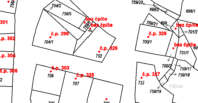 Lednice 326 na parcele st. 702 v KÚ Lednice na Moravě, Katastrální mapa
