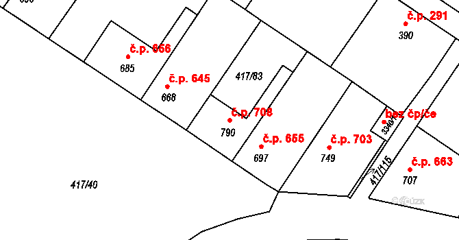 Bystřice pod Hostýnem 708 na parcele st. 790 v KÚ Bystřice pod Hostýnem, Katastrální mapa