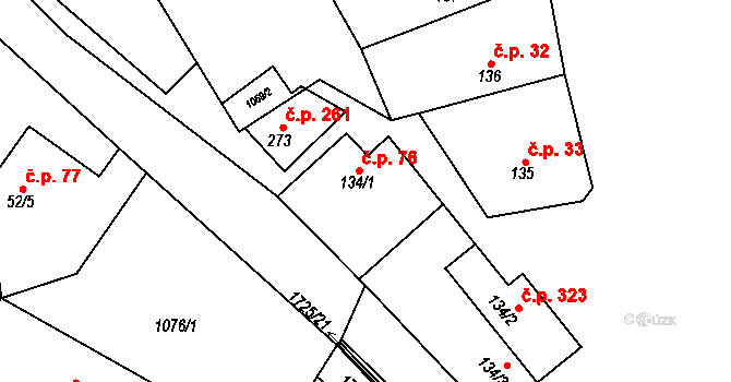 Jevišovice 76 na parcele st. 134/1 v KÚ Jevišovice, Katastrální mapa