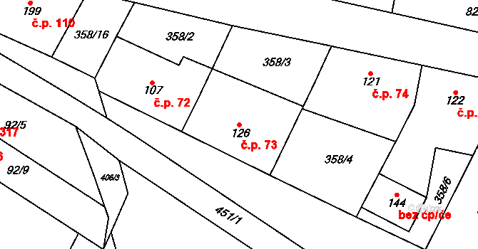 Mramotice 73, Znojmo na parcele st. 126 v KÚ Mramotice, Katastrální mapa