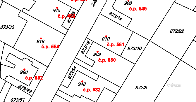 Čáslav-Nové Město 550, Čáslav na parcele st. 909 v KÚ Čáslav, Katastrální mapa
