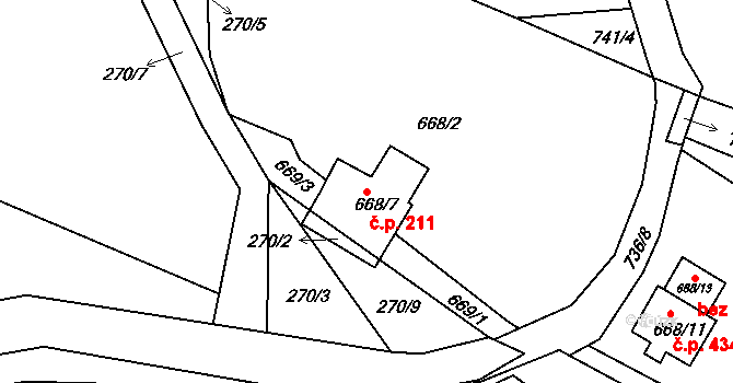 Srubec 211 na parcele st. 668/7 v KÚ Srubec, Katastrální mapa