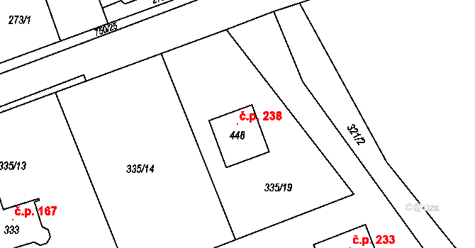 Karpentná 238, Třinec na parcele st. 448 v KÚ Karpentná, Katastrální mapa