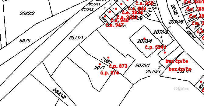 Jihlava 873 na parcele st. 2067 v KÚ Jihlava, Katastrální mapa