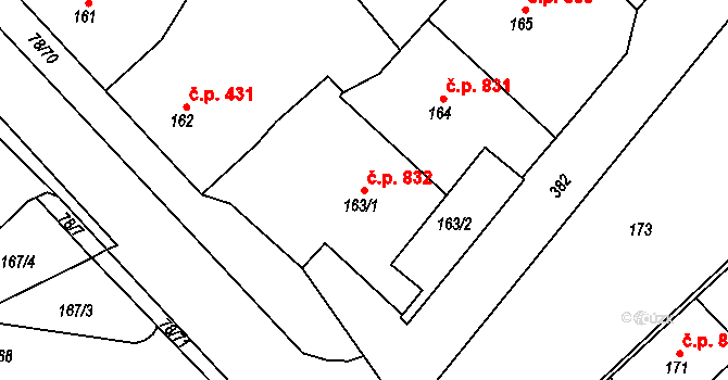 Vratimov 832 na parcele st. 163/1 v KÚ Vratimov, Katastrální mapa