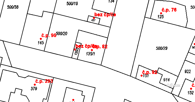 Sedlčánky 82, Čelákovice na parcele st. 135/1 v KÚ Sedlčánky, Katastrální mapa