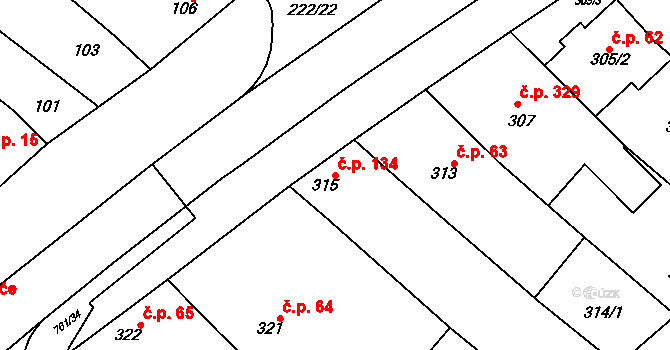 Zarazice 134, Veselí nad Moravou na parcele st. 315 v KÚ Zarazice, Katastrální mapa