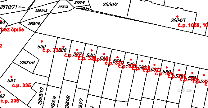 Kyjov 330 na parcele st. 585 v KÚ Kyjov, Katastrální mapa