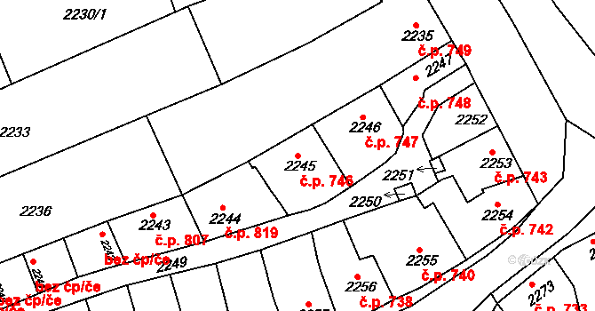 Slavíkovice 746, Rousínov na parcele st. 2245 v KÚ Rousínov u Vyškova, Katastrální mapa