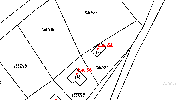 Živohošť 54, Křečovice na parcele st. 179 v KÚ Živohošť, Katastrální mapa
