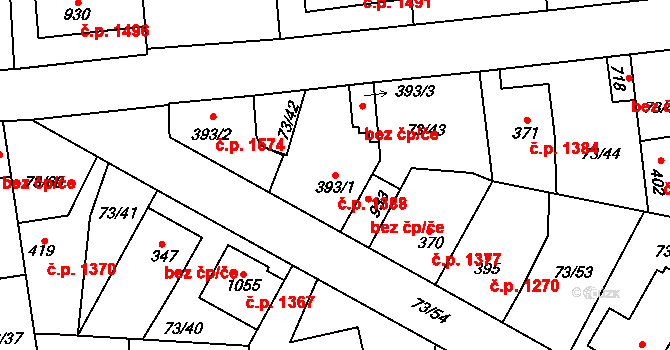 Švermov 1388, Kladno na parcele st. 393/1 v KÚ Hnidousy, Katastrální mapa