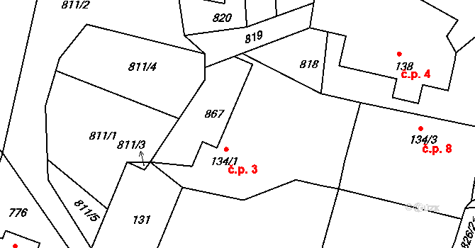 Radvanice 3, Kobyly na parcele st. 134/1 v KÚ Kobyly, Katastrální mapa