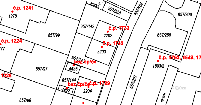 Blansko 1742 na parcele st. 2203 v KÚ Blansko, Katastrální mapa