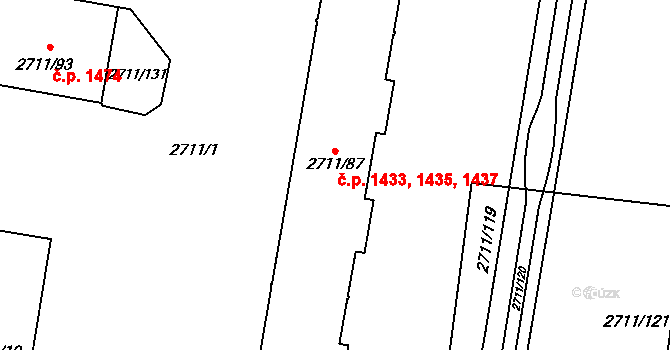 Předměstí 1433,1435,1437, Moravská Třebová na parcele st. 2711/87 v KÚ Moravská Třebová, Katastrální mapa