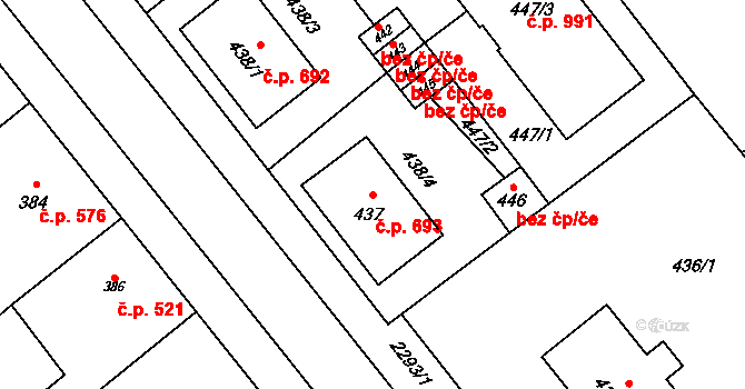 Velká Bystřice 693 na parcele st. 437 v KÚ Velká Bystřice, Katastrální mapa