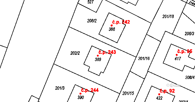 Rosovice 243 na parcele st. 389 v KÚ Rosovice, Katastrální mapa