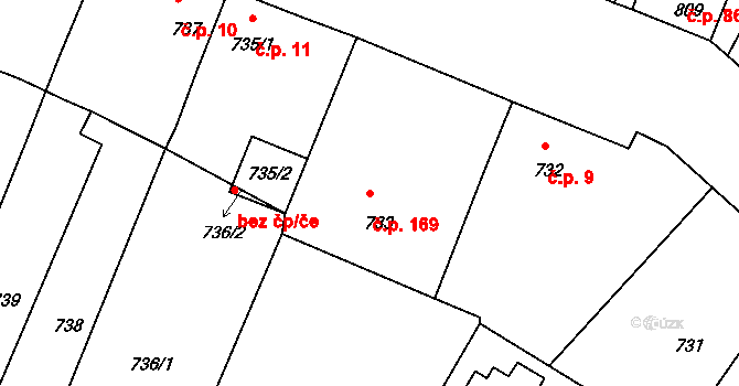 Mimoň V 169, Mimoň na parcele st. 733 v KÚ Mimoň, Katastrální mapa