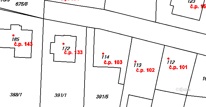 Libotenice 103 na parcele st. 114 v KÚ Libotenice, Katastrální mapa