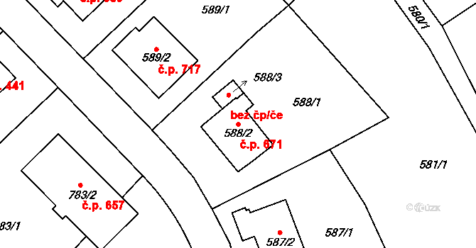 Bukov 671, Ústí nad Labem na parcele st. 588/2 v KÚ Bukov, Katastrální mapa