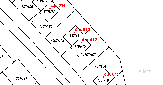 Miřetice u Klášterce nad Ohří 612, Klášterec nad Ohří na parcele st. 1707/15 v KÚ Miřetice u Klášterce nad Ohří, Katastrální mapa