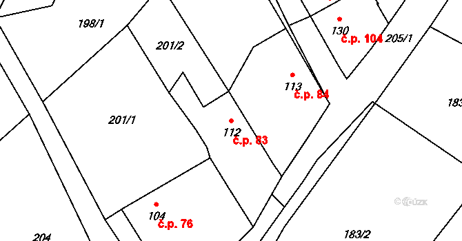 Cerekvice nad Loučnou 83 na parcele st. 112 v KÚ Cerekvice nad Loučnou, Katastrální mapa